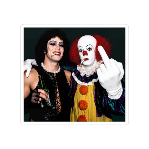 A crude backstage polaroid sticker showing Tim Curry as Pennywise groping Tim Curry as Dr. Frank-N-Furter.