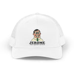 Vintage 1930s rubber-hose cartoon mascot named Jerome, Chief Liquidity Officer, printed on a hat.