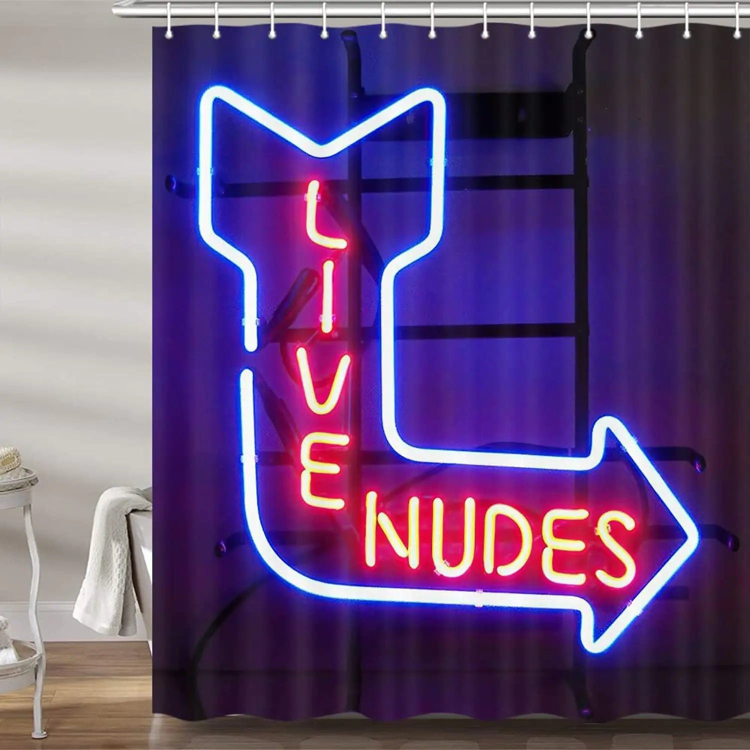 Live Nudes Shower Curtain – Funny Neon Bathroom Decor for Questionable Lifestyles