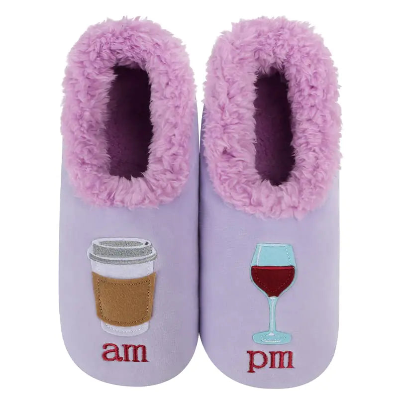 AM/PM Slippers – Funny Fuzzy House Shoes for Women Who Run on Caffeine and Regret