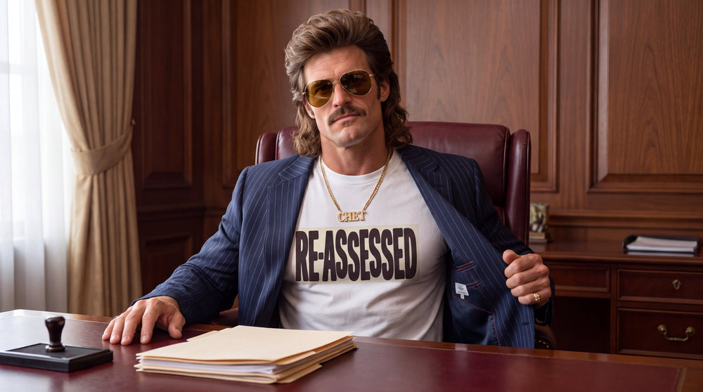 RE-ASSESSED Stamp T-Shirt — Funny Dystopian Bureaucracy Tee