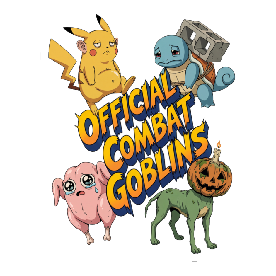 Sad off-model Pokemon: a jowly Pikachu, a cinderblock Squirtle and two cursed creatures, on a sticker — White
