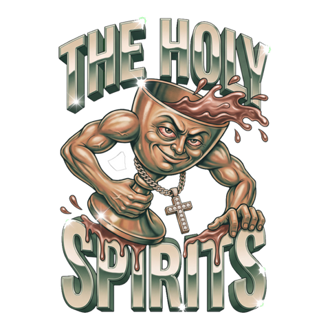 Jacked communion chalice in a gold cross chain spilling wine, a Holy Spirit booze pun, on a sticker — White