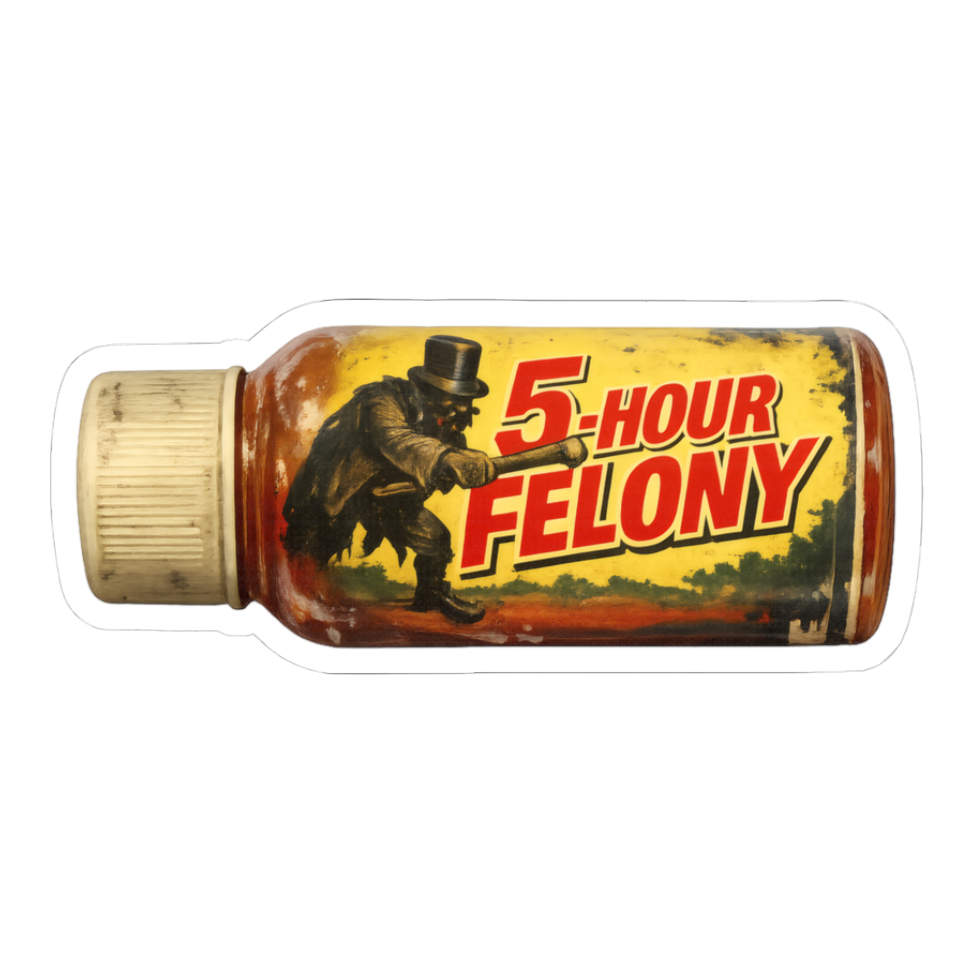 5-Hour Felony parody energy drink logo sticker