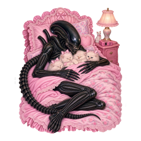 Apex Coquette Sticker — Funny Xenomorph Alien Cute Pink Kittens — White