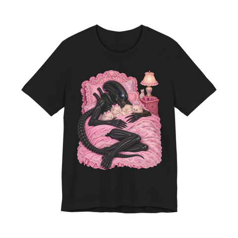 Apex Coquette T-Shirt — Funny Xenomorph Alien Cute Pink Kittens — Black