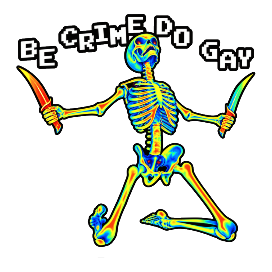 Be Crime Do Gay Thermal Skeleton Sticker — Vision Daggers Queer Meme — White