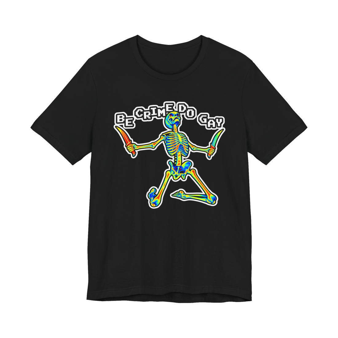 Be Crime Do Gay Thermal Skeleton T-Shirt — Vision Daggers Queer Meme — Black