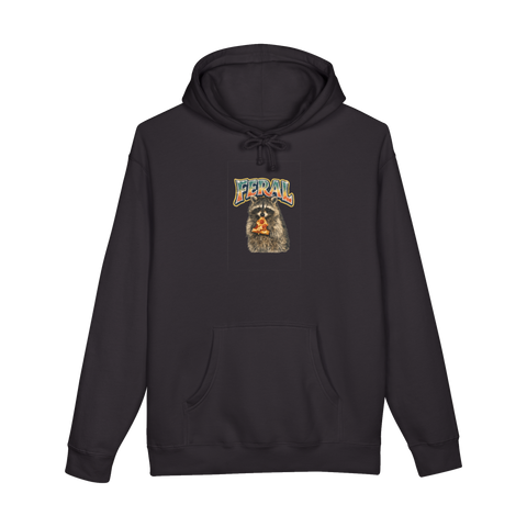 A hyper-pink Y2K style graphic of a glamorous dumpster rat on a hoodie.