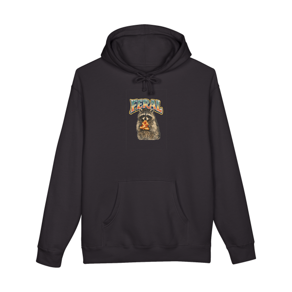 A hyper-pink Y2K style graphic of a glamorous dumpster rat on a hoodie.