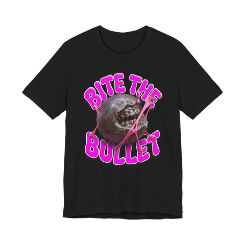 Bite The Bullet Bubblegum T-Shirt - Dark Humor Retro Tee — Black