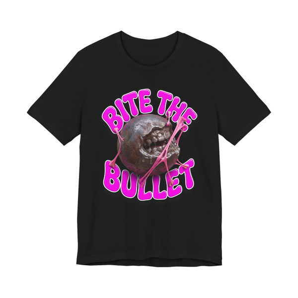 Bite The Bullet Bubblegum T-Shirt - Dark Humor Retro Tee — Black