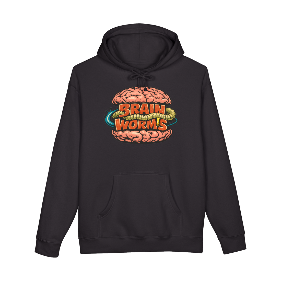 A funny meme hoodie featuring a fast food parody logo reading Brain Worms Combo Meal.
