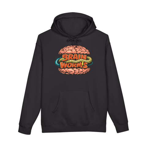 A funny meme hoodie featuring a fast food parody logo reading Brain Worms Combo Meal.
