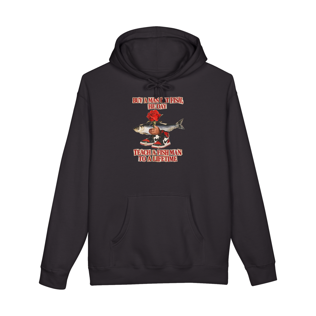 Buy A Man Eat Fish Hoodie — Funny Surrealism — Black