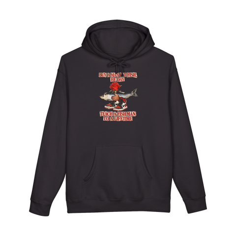 Buy A Man Eat Fish Hoodie — Funny Surrealism — Black