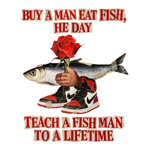 Buy A Man Eat Fish Sticker — Funny Surrealism — White