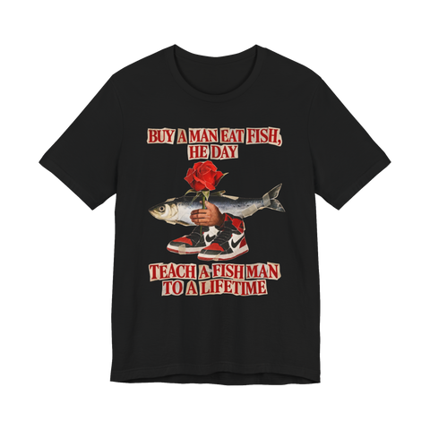 Buy A Man Eat Fish T-Shirt — Funny Surrealism — Black