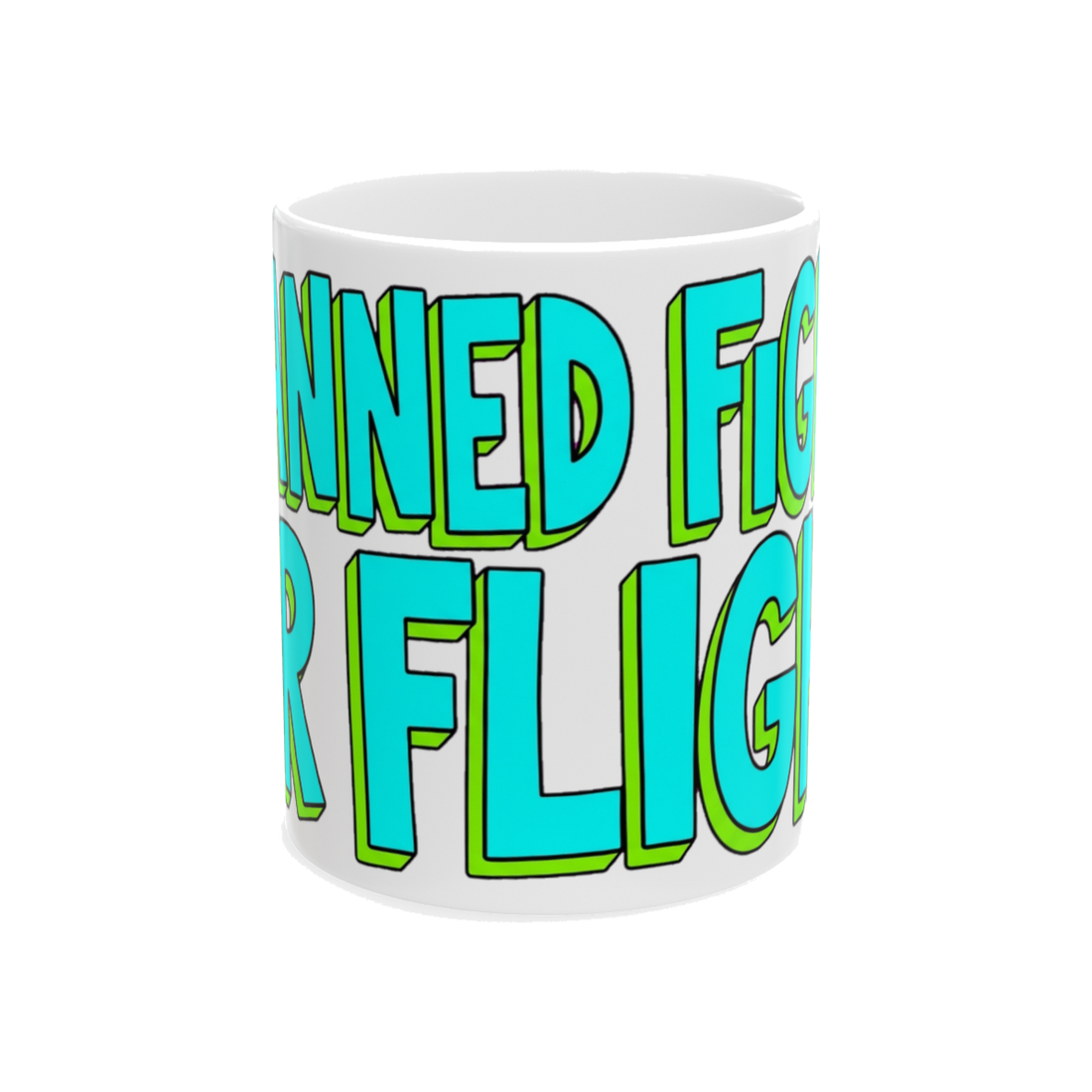 A funny white mug featuring a feral possum graphic and the text Canned Fight-Or-Flight parodying an energy drink.