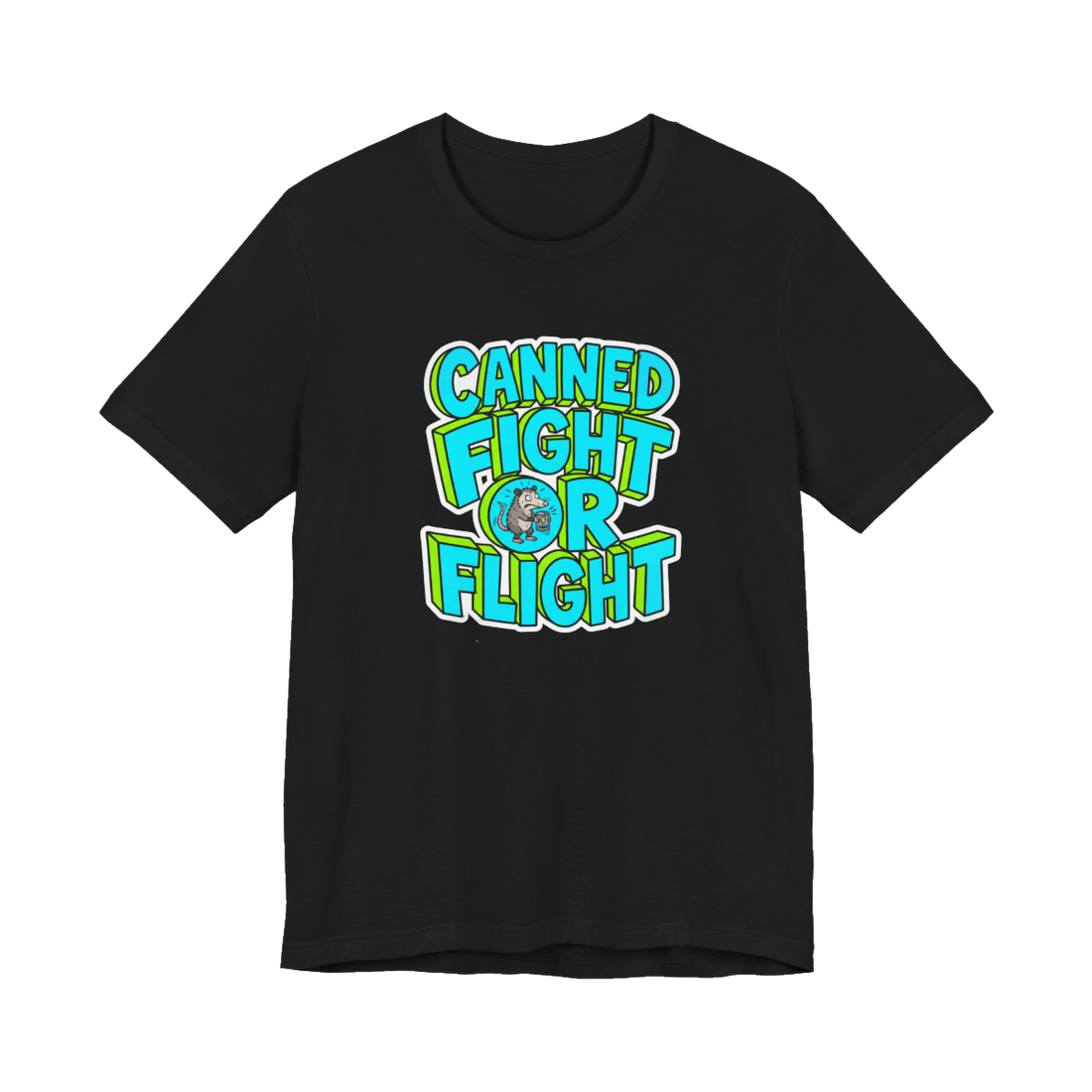 Canned Fight-Or-Flight — Funny Possum Energy Drink T-Shirt — Black