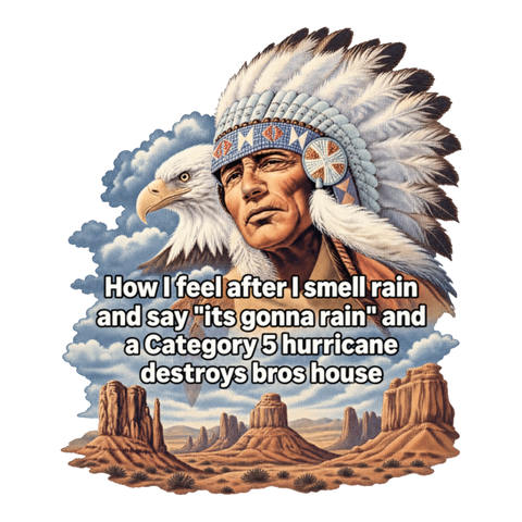 Category 5 Shaman Sticker — Funny Native American Rain Meme — White