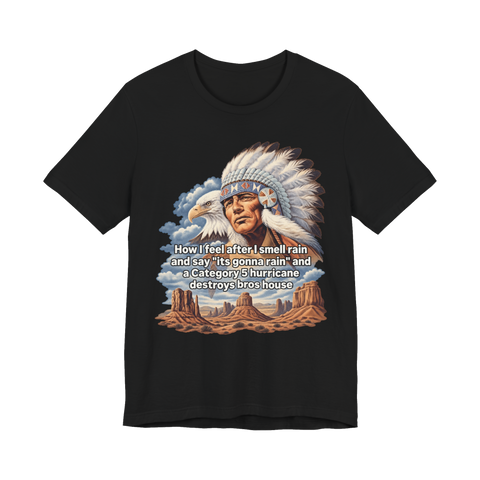 Category 5 Shaman T-Shirt — Funny Native American Rain Meme — Black