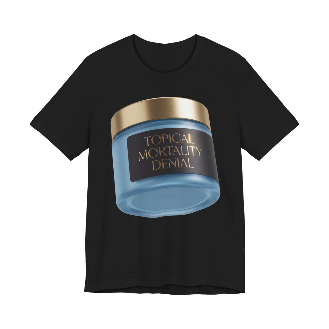 Cellular Denial Crème — Funny Existential Skincare Tee — Black