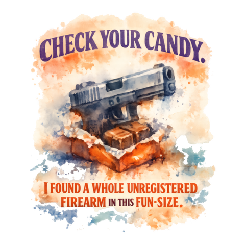 Check Their Candy Sticker — Gun in Halloween Suburban Panic Facebook — White