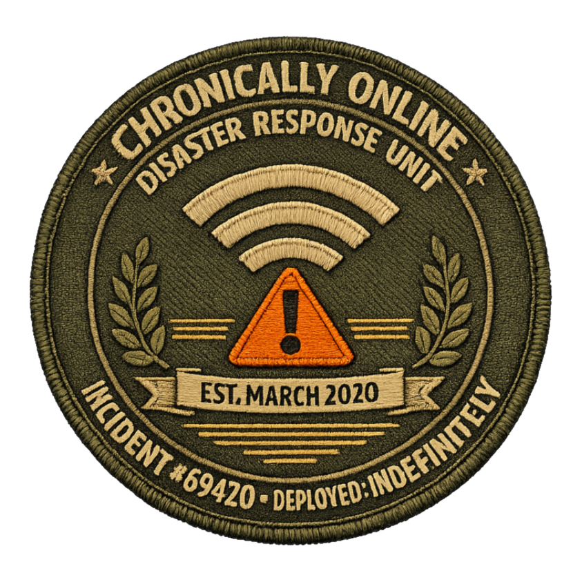 CHRONICALLY ONLINE DISASTER RESPONSE — INCIDENT #69420 — AUTHORIZED PERSONNEL ONLY — Sticker