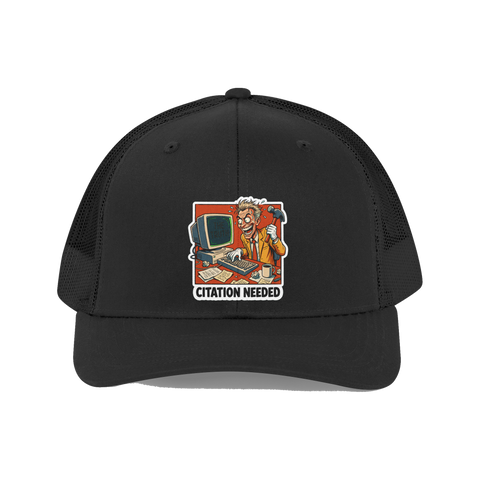 Citation Needed Hat — Funny Wikipedia Editor Trucker Cap — Black