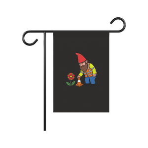 A funny garden flag displaying a Cone of Concern warning design.