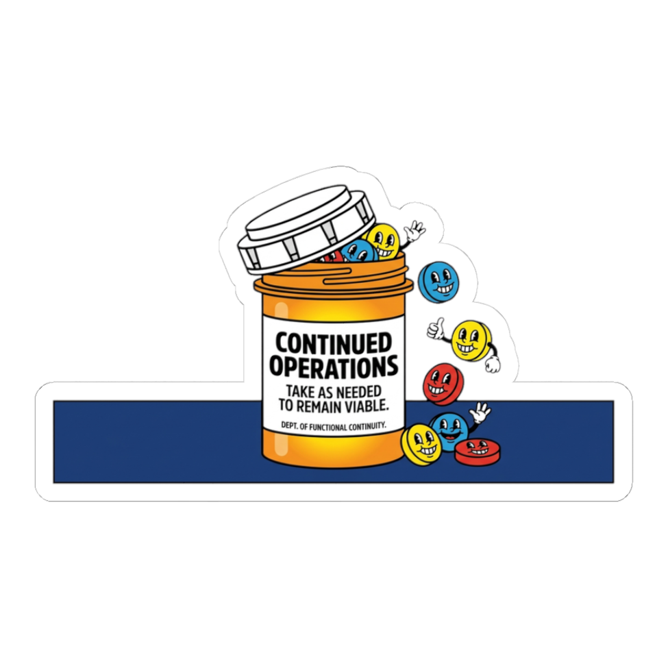 Continued Operations Prescription Sticker — Funny Corporate Decal