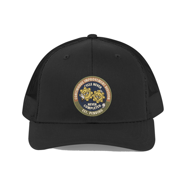 Continuous Improvement Division Hat — Funny Corporate Cap — Black