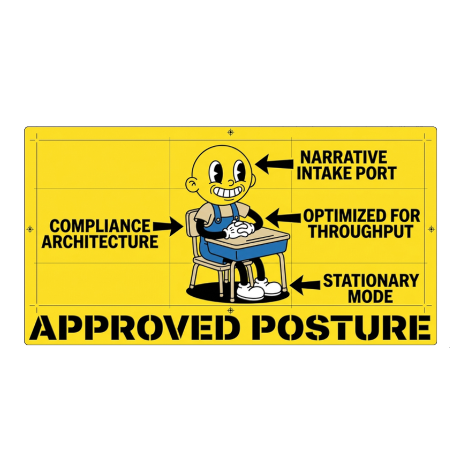 Correct Seating Posture For Re-Education — Funny Dystopian Sticker