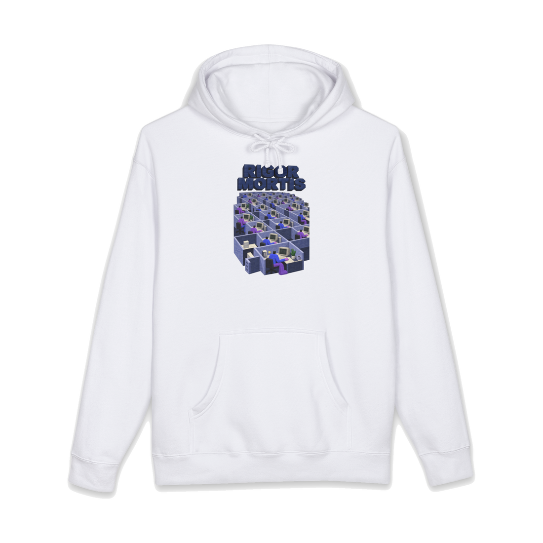 Cubicle Rigor Mortis Hoodie — Funny Rigor Mortis Office Job — White