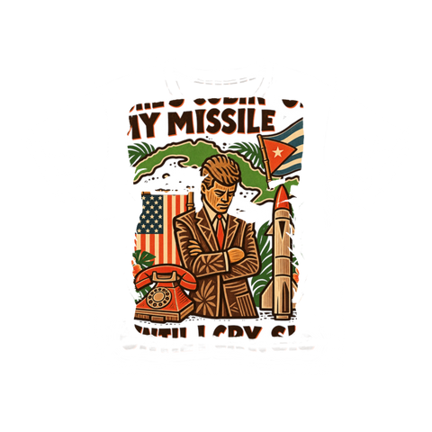 Cubin' On My Missile Until I Cry Sis Sticker — Cuban Crisis JFK Cold — White
