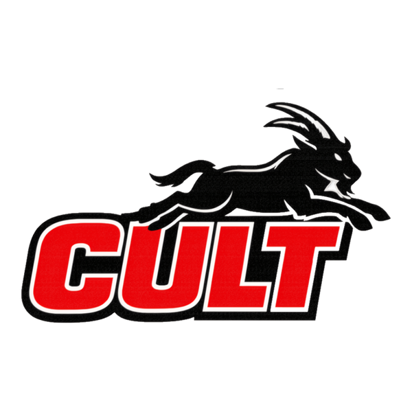 CULT Athletics logo on a funny demonic workout sticker