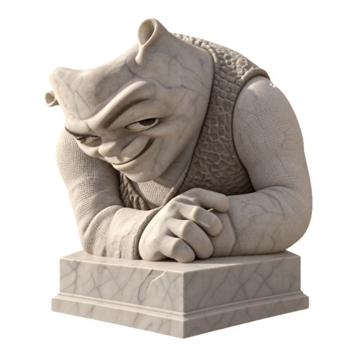 Cursed Swamp Gargoyle Sticker — Shrek Sculpture Image Internet Culture — White