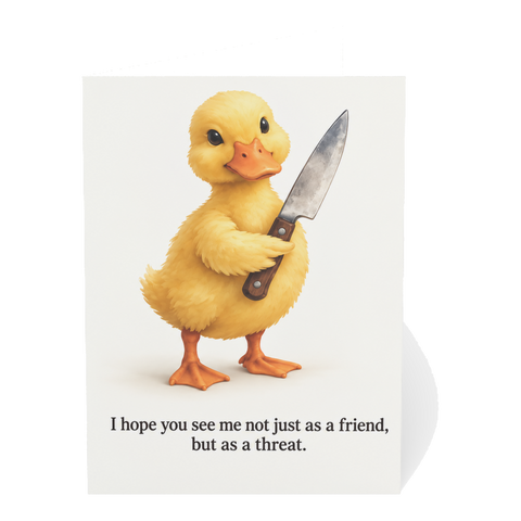 Cute Duckling with Knife Friend or Threat Humorous Greeting Card — 3.5" x 4.9" (Vertical) / Coated (both sides) / 1 pc