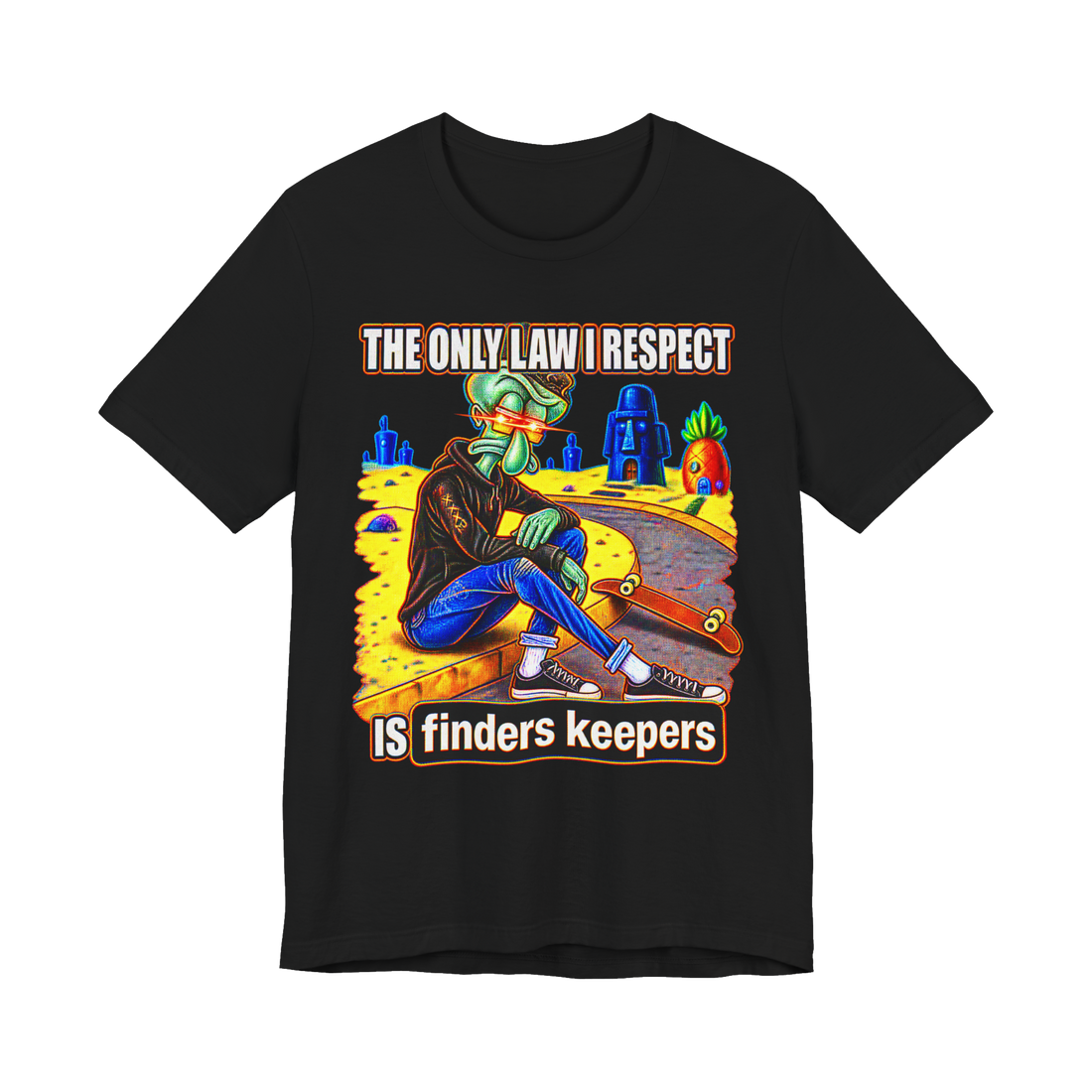 Deep Fried Finders Keepers T-Shirt — Funny Squidward — Black