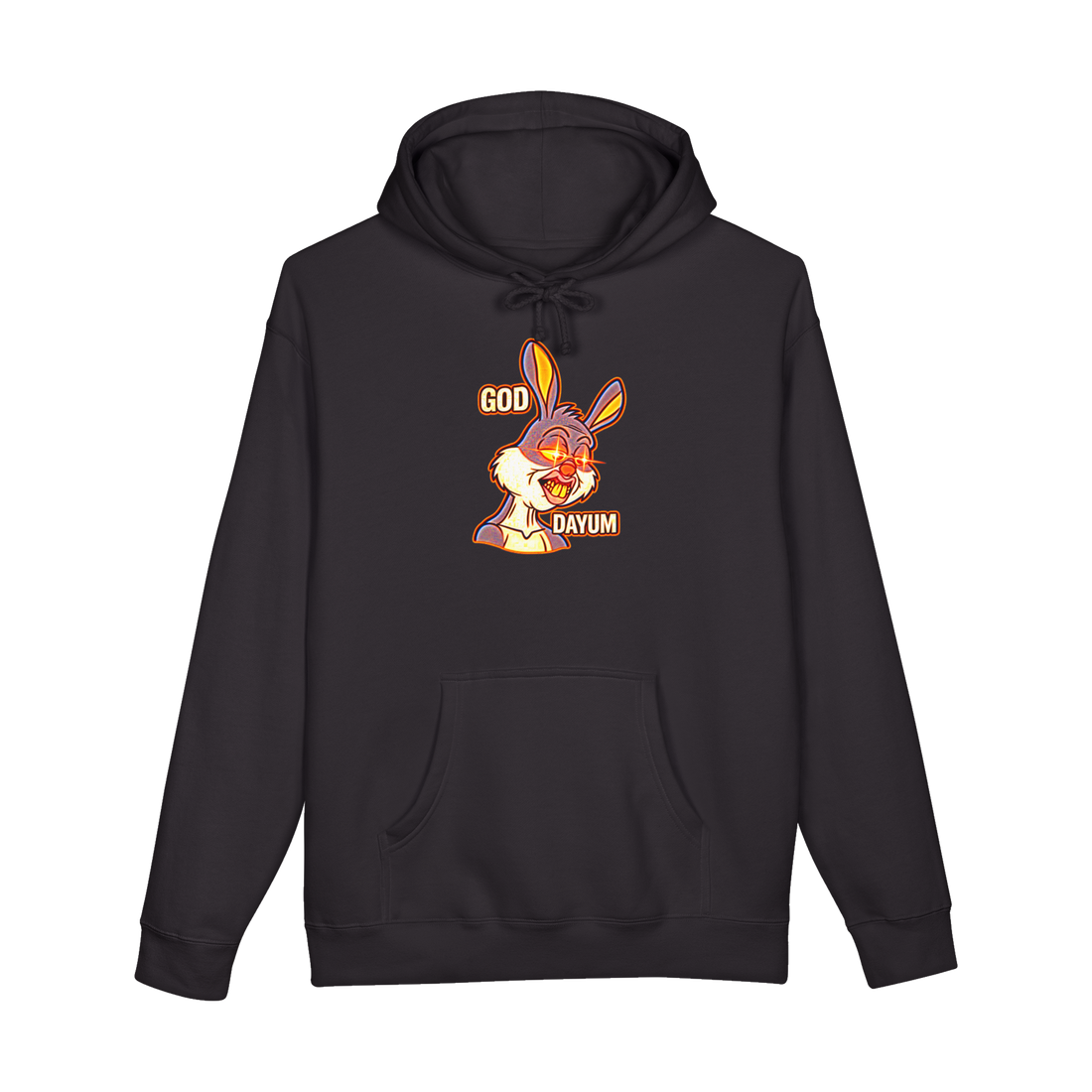 Deep Fried God Dayum Hoodie — Bugs Bunny Meme Cursed Image Brain Rot — Black
