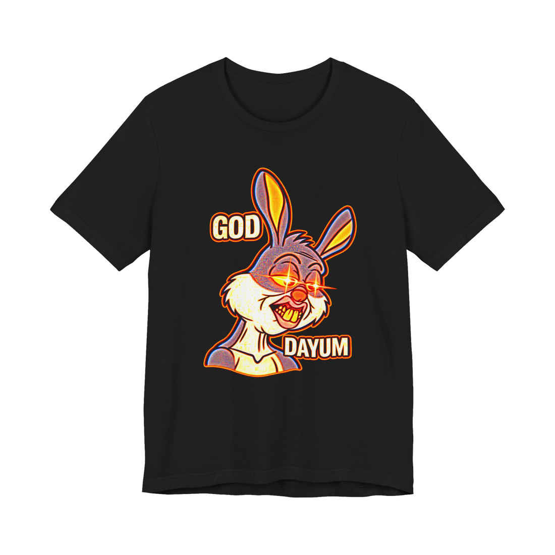 Deep Fried God Dayum T-Shirt — Bugs Bunny Meme Cursed Image Brain Rot — Black