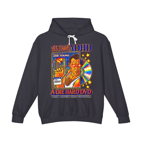 Diagnosed With Die Hard Hoodie — Funny Die Hard ADHD Meme — Black