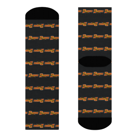 Funny running socks with a sports drink parody logo reading Diarrhea Thirst Quencher