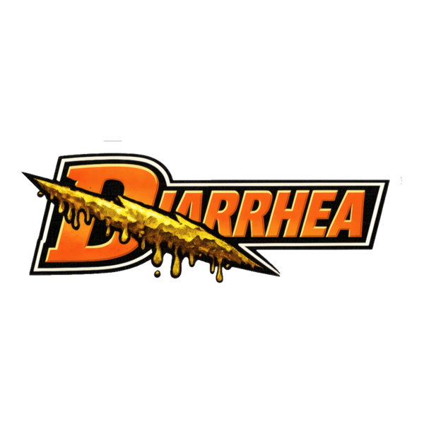 A funny Diarrhea Thirst Quencher sports drink logo parody sticker for marathon runners.