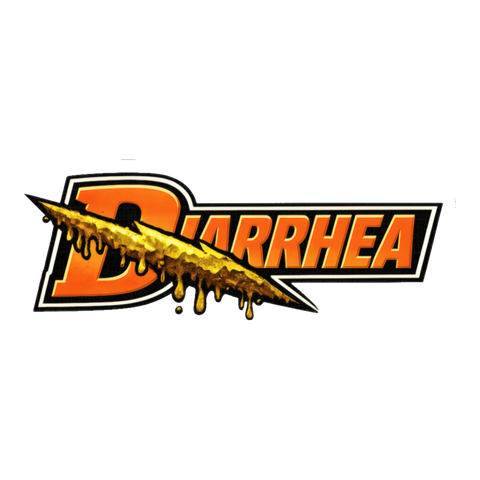 Gatorade-style logo spelling DIARRHEA with a sludgy dripping bolt, on a sticker — White