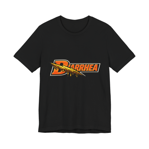 Gatorade-style logo spelling DIARRHEA with a sludgy dripping bolt, on a t-shirt — Black