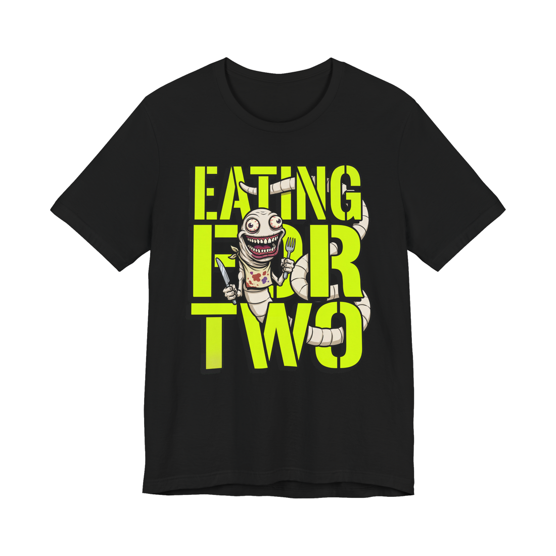 Eating For Two Tapeworm — Funny Fake Maternity Shirt — Black