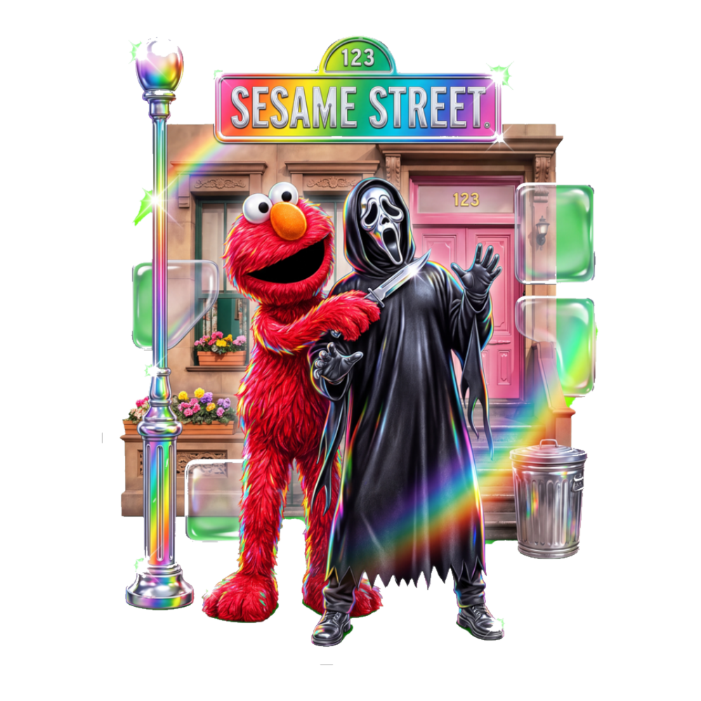 Elmo Has The Knife Sticker — Funny Elmo Ghostface Sesame Street Scream — White
