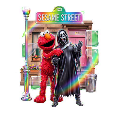 Elmo Has The Knife Sticker — Funny Elmo Ghostface Sesame Street Scream — White